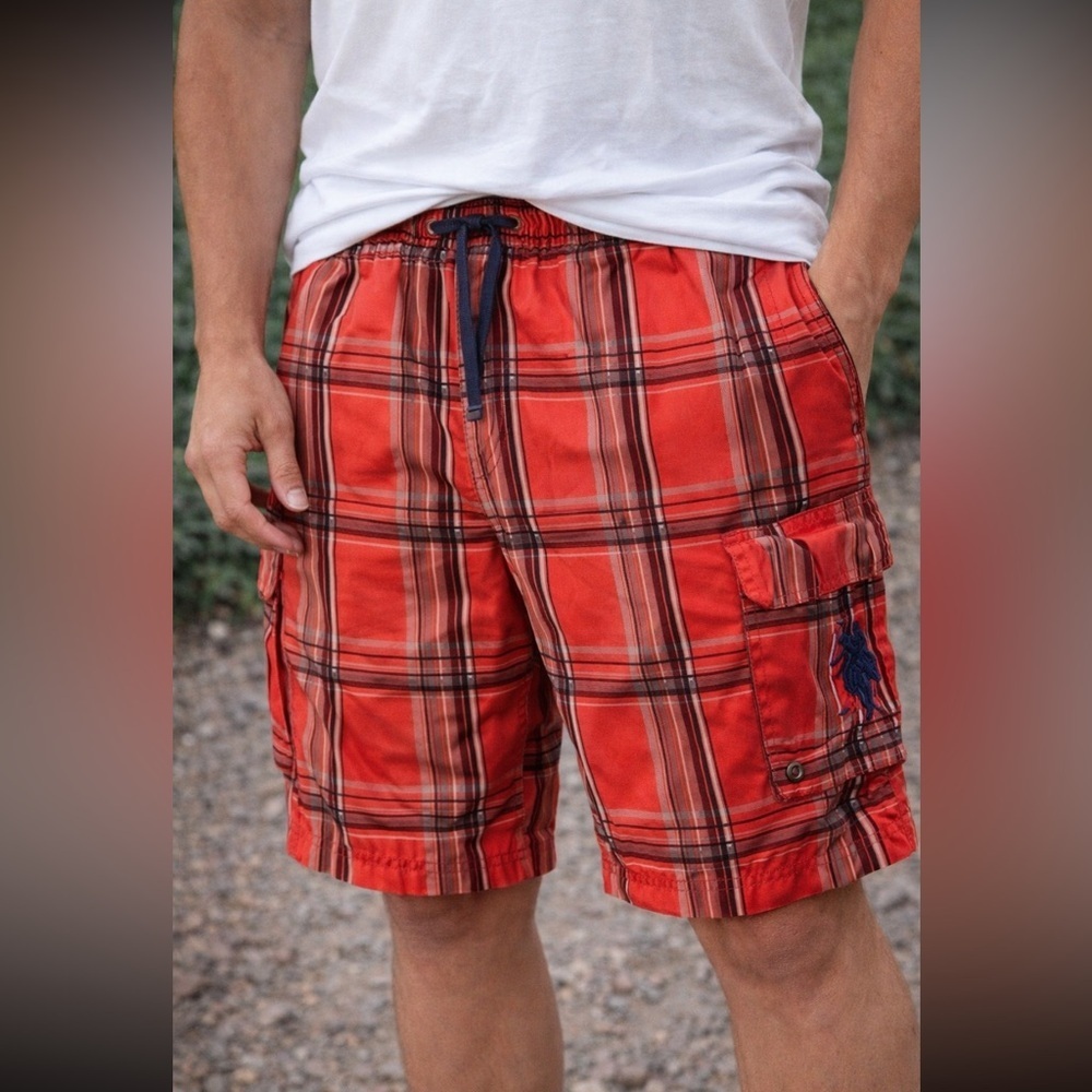 Orange Plaid Men's Swim Shorts Us polo assn men’s swim suit size XL